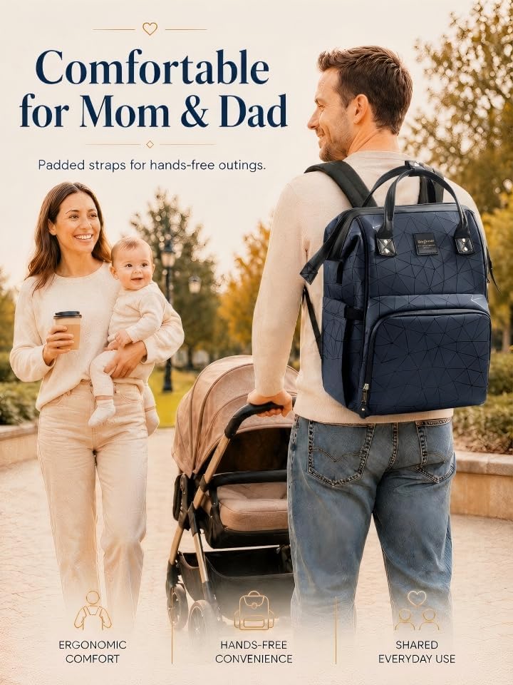 PU Leather Diaper Bag Backpack with 16 Pockets – Insulated Bottle Compartment, Stroller Straps & Luggage Sleeve
