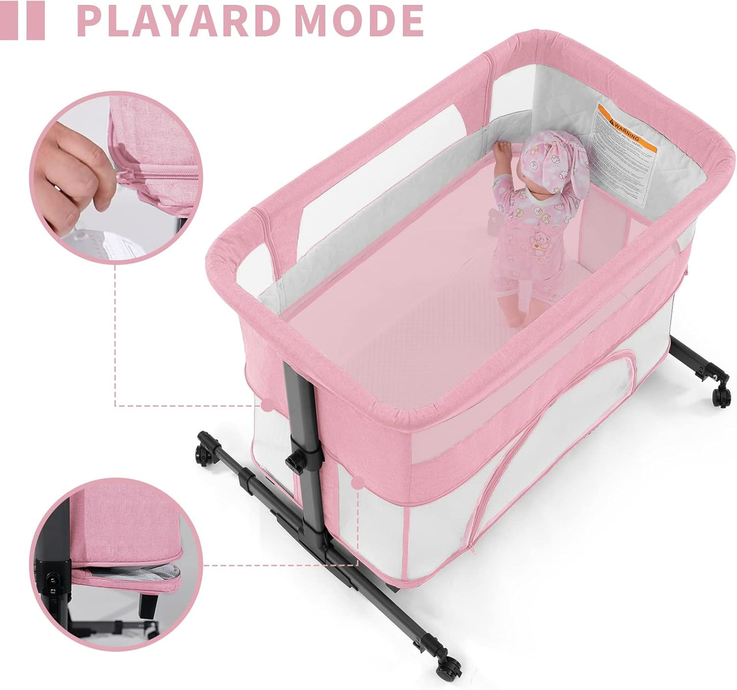 3-in-1 Baby Bassinet Bedside Sleeper – Convertible Crib with Breathable Mesh, 5 Height Positions, Portable Playard for Newborn