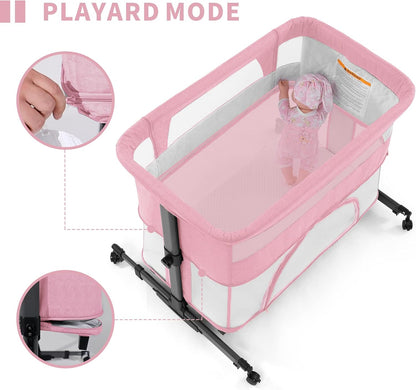 3-in-1 Baby Bassinet Bedside Sleeper – Convertible Crib with Breathable Mesh, 5 Height Positions, Portable Playard for Newborn