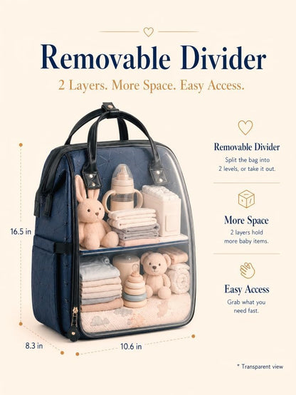 PU Leather Diaper Bag Backpack with 16 Pockets – Insulated Bottle Compartment, Stroller Straps & Luggage Sleeve