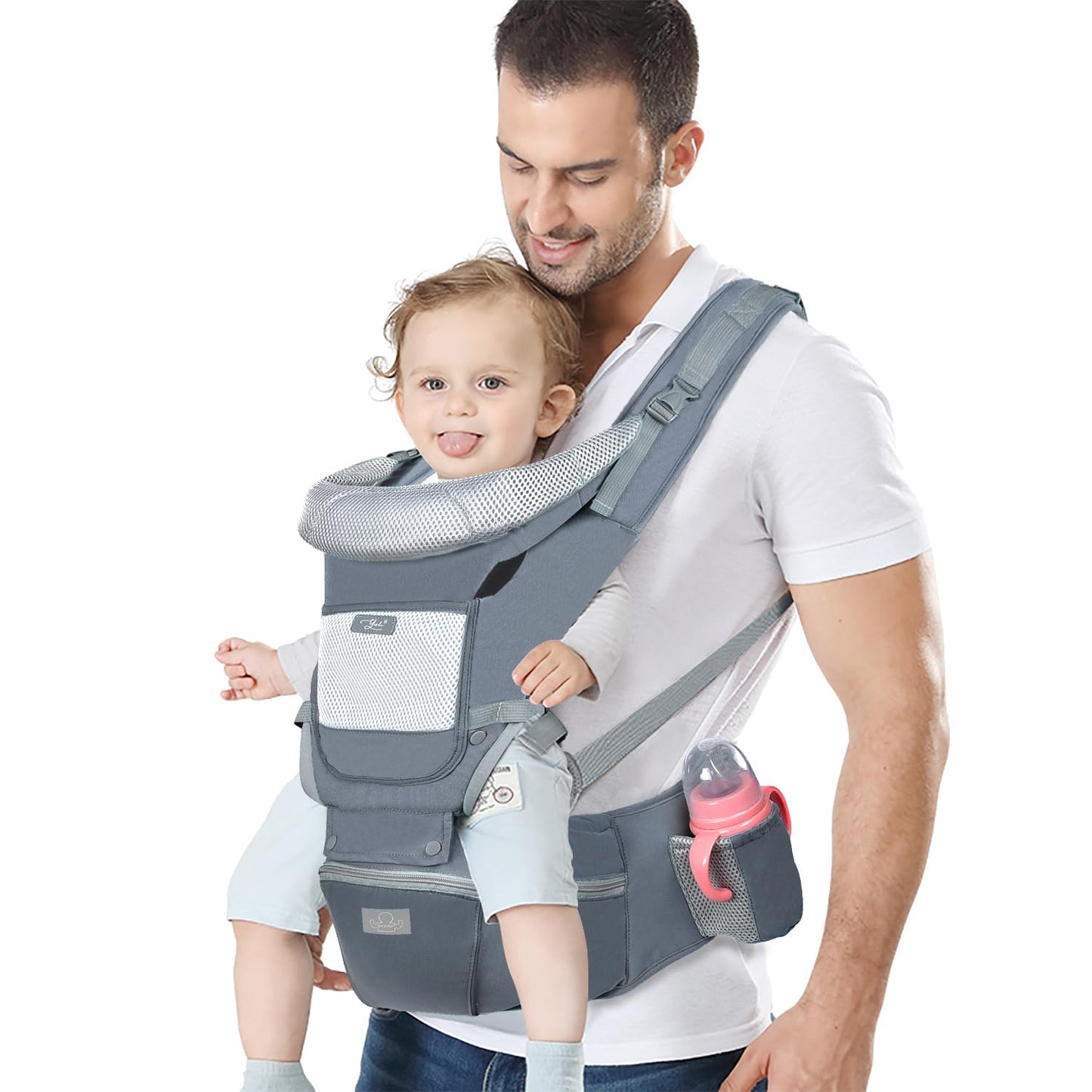 Ergonomic Baby Carrier with Hip Seat - Newborn to Toddler Hip Carrier (7-45 lbs) Front & Back Carry