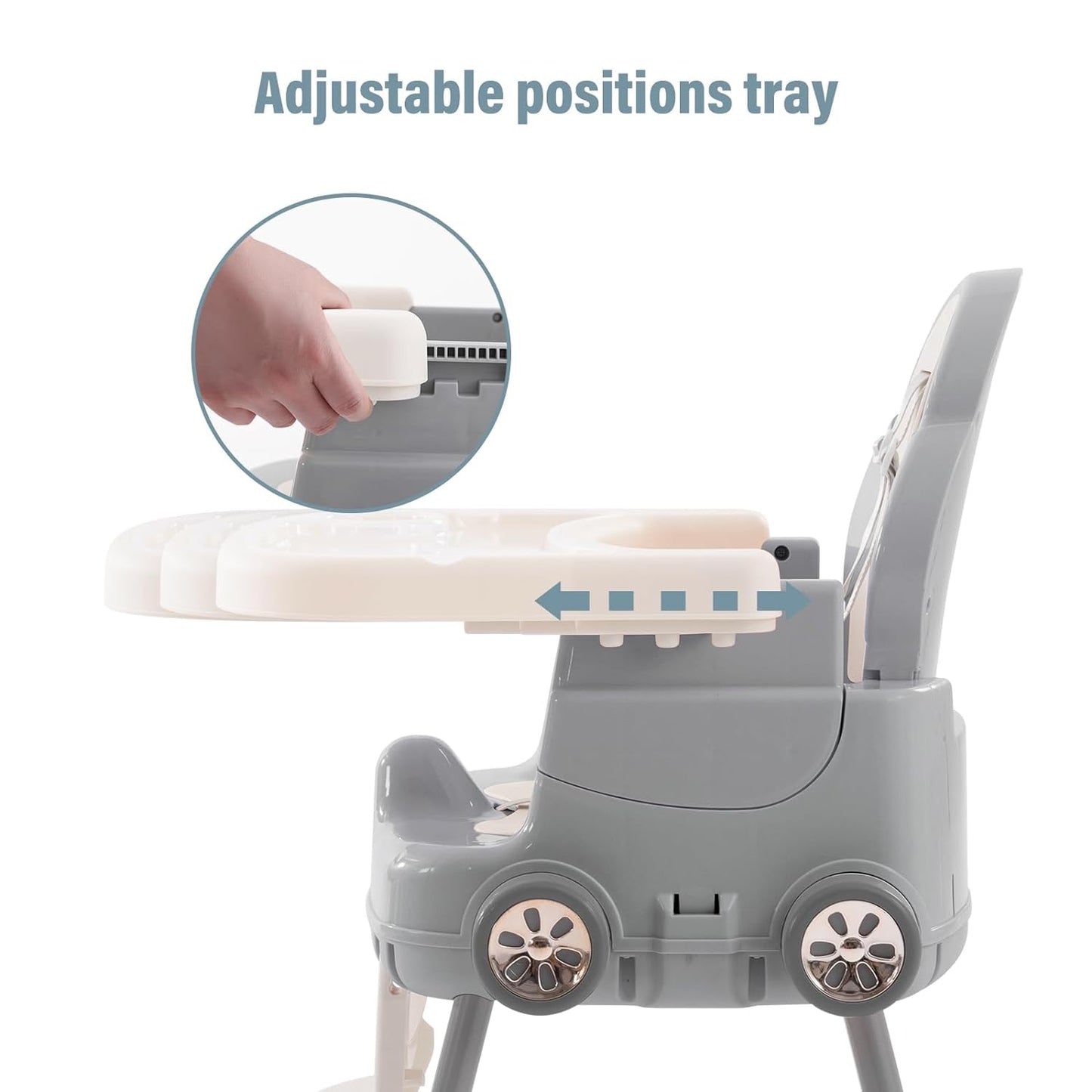 High Chairs for Babies and Toddlers, Portable 3 in 1 High Chair, Adjustable Convertible Compact Infant Baby Feeding Chair Booster with Detachable Double Tray