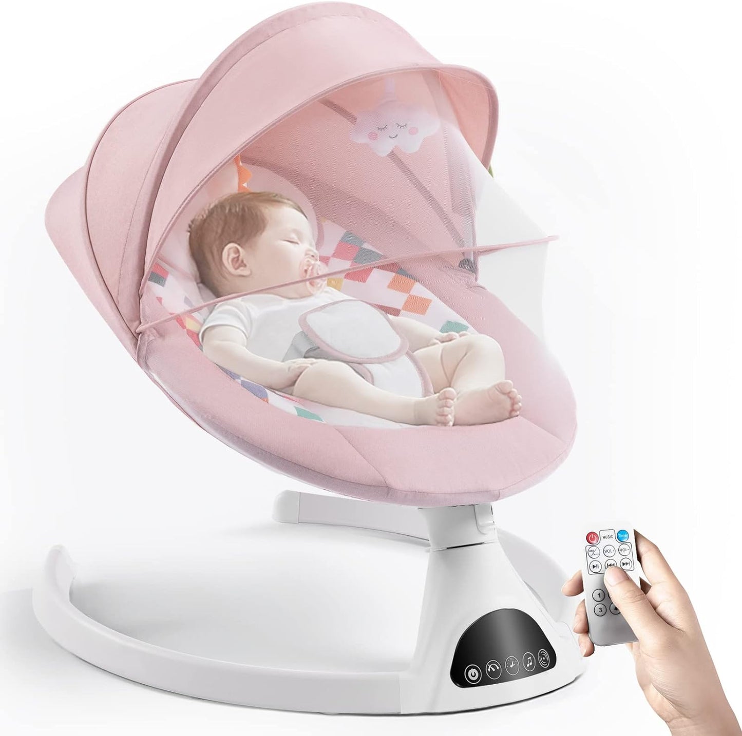 Baby Swing for Infants,Electric Bouncer for Babies-Remote, 5 Speeds, Bluetooth Music & Net