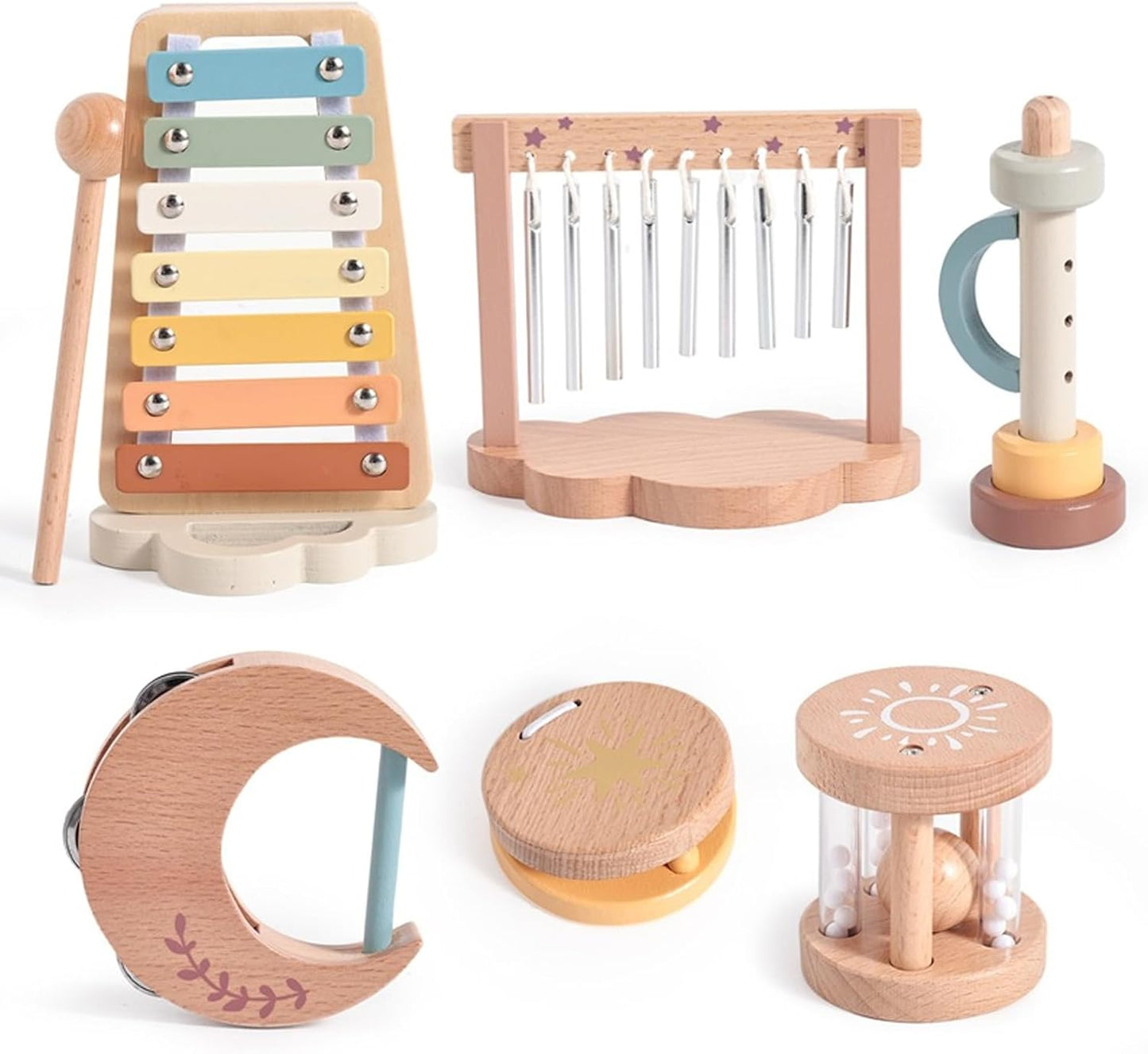 Montessori Wooden Musical Instruments Set with Xylophone, Sensory Learning Toys for Toddlers 18+ Months, Educational Gift for Kids