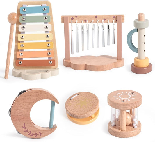 Montessori Wooden Musical Instruments Set with Xylophone, Sensory Learning Toys for Toddlers 18+ Months, Educational Gift for Kids