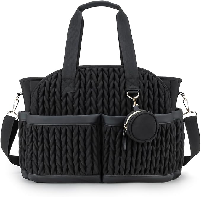 Diaper Tote Quilted Mommy Bag Function Maternity Baby Bag Diaper Changing Messenger with Shoulder Strap Wet Pocket