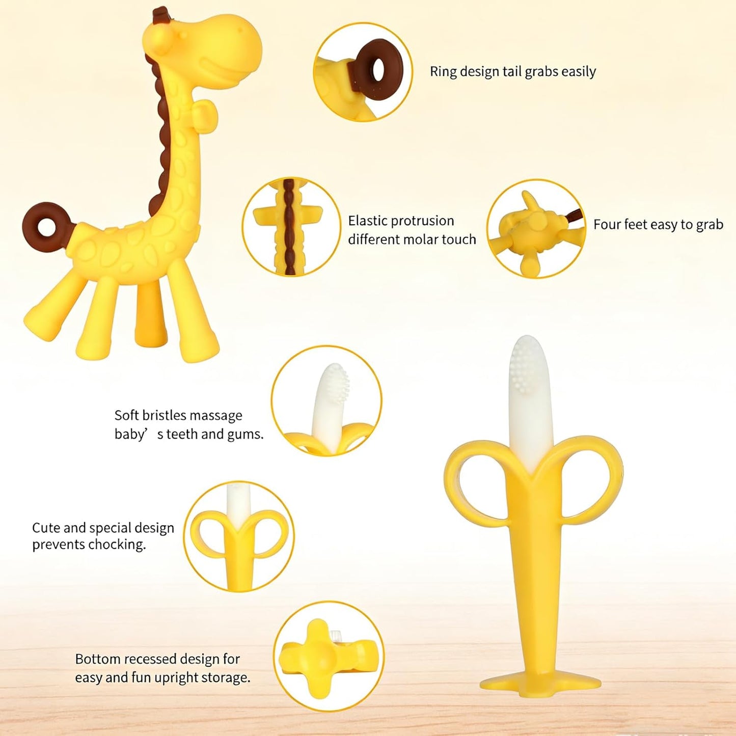 Baby Teething Toys 3-6 Months – BPA-Free Silicone Teether Fruit Shape Giraffe Chew Toy for Newborns, Infant Gum Soother Gift for Baby Boy & Girl