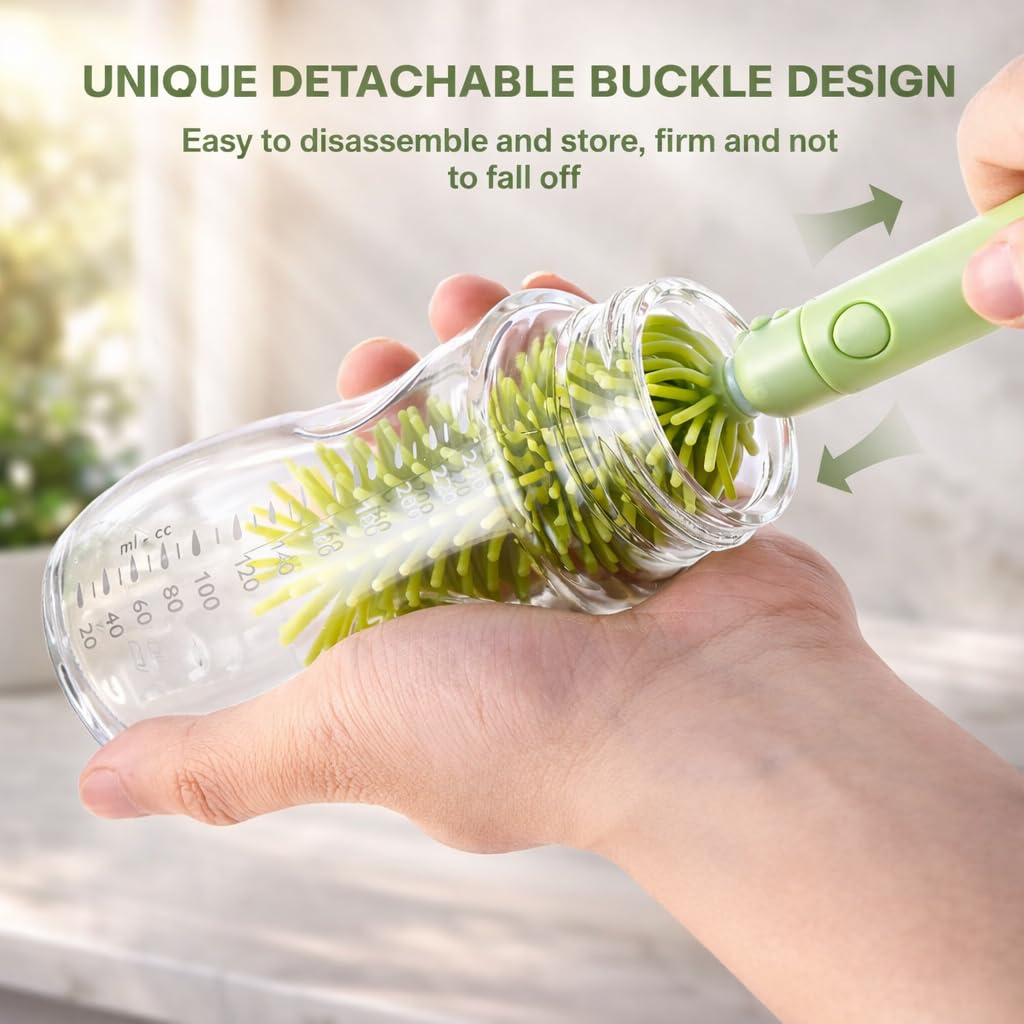 Travel Bottle Cleaner kit, 7in1 Baby Toddler Travel Essential Silicone Bottle Brush Set
