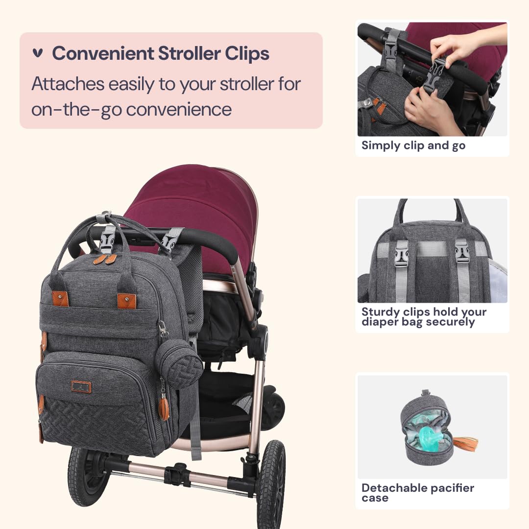 Diaper Bag Backpack -  Multi Function Water Resistant Diaper Bag with Changing Pad, Stroller Straps & Pacifier Case ,Travel Essentials