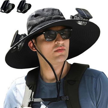 Solar Fan Hat, Wide Brim Sun Hat with 2 Solar Fan Large, USB UPF 50+ Fishing Cap