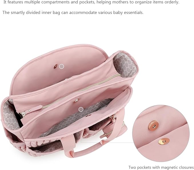 Diaper Tote Quilted Mommy Bag Function Maternity Baby Bag Diaper Changing Messenger with Shoulder Strap Wet Pocket