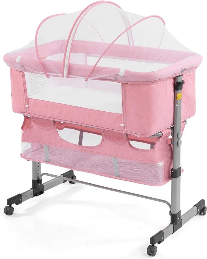 Bedside Sleeper Bedside Crib, Baby Bassinet 3 in 1 Travel Baby Crib Baby Bed with Breathable Net, Adjustable Portable Bed for Infant/Baby