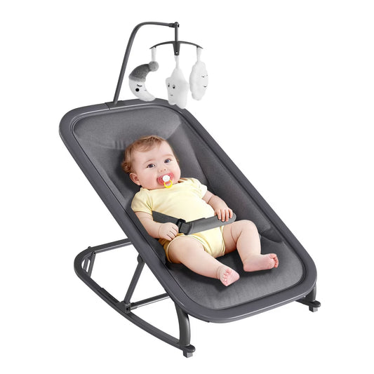 Baby Bouncer Folding Bouncer Seat Chair for Babies 0-9 Months with Toy Bar Gray