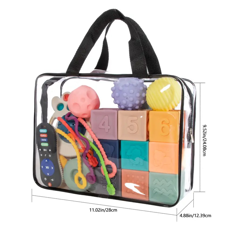 5-in-1 Baby Sensory Toys for 6 to 36 Months, Pull String Toys, Stacking Blocks, Sensory Shapes Simulation Remote Control