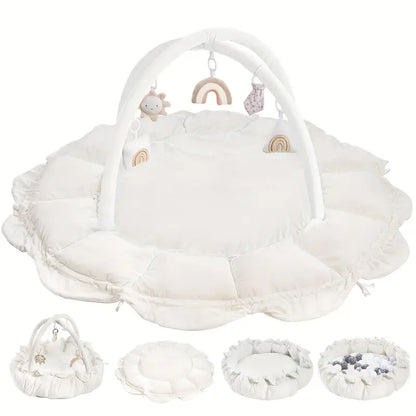 5-in-1 Thick & Plush Baby Play Gym, Tummy Time Mat with 6 Toys