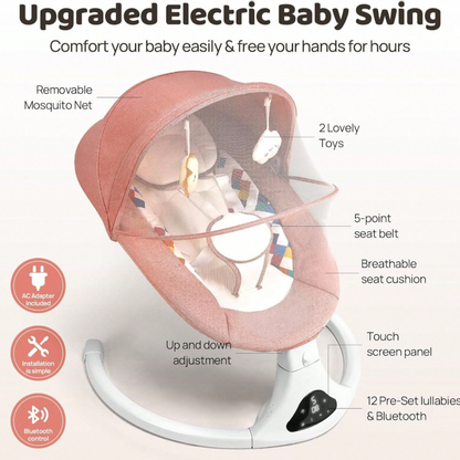 Baby Swings For Infants, Pink Infant Swing With Bluetooth & Remote Control, Portable Baby Swing For Indoor And Outdoor
