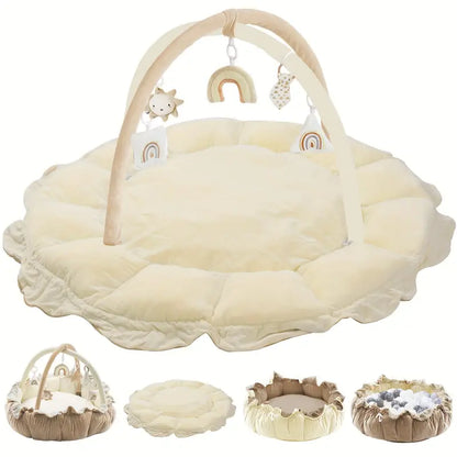 5-in-1 Thick & Plush Baby Play Gym, Tummy Time Mat with 6 Toys