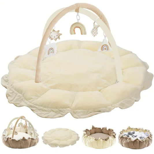 5-in-1 Thick & Plush Baby Play Gym, Tummy Time Mat with 6 Toys