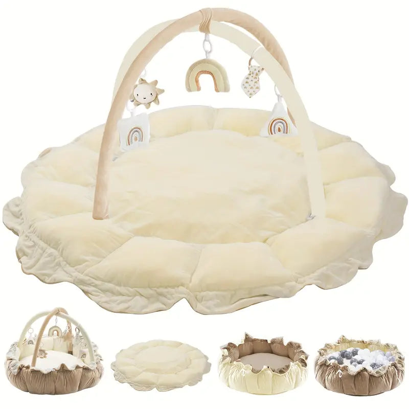 5-in-1 Thick & Plush Baby Play Gym, Tummy Time Mat with 6 Toys