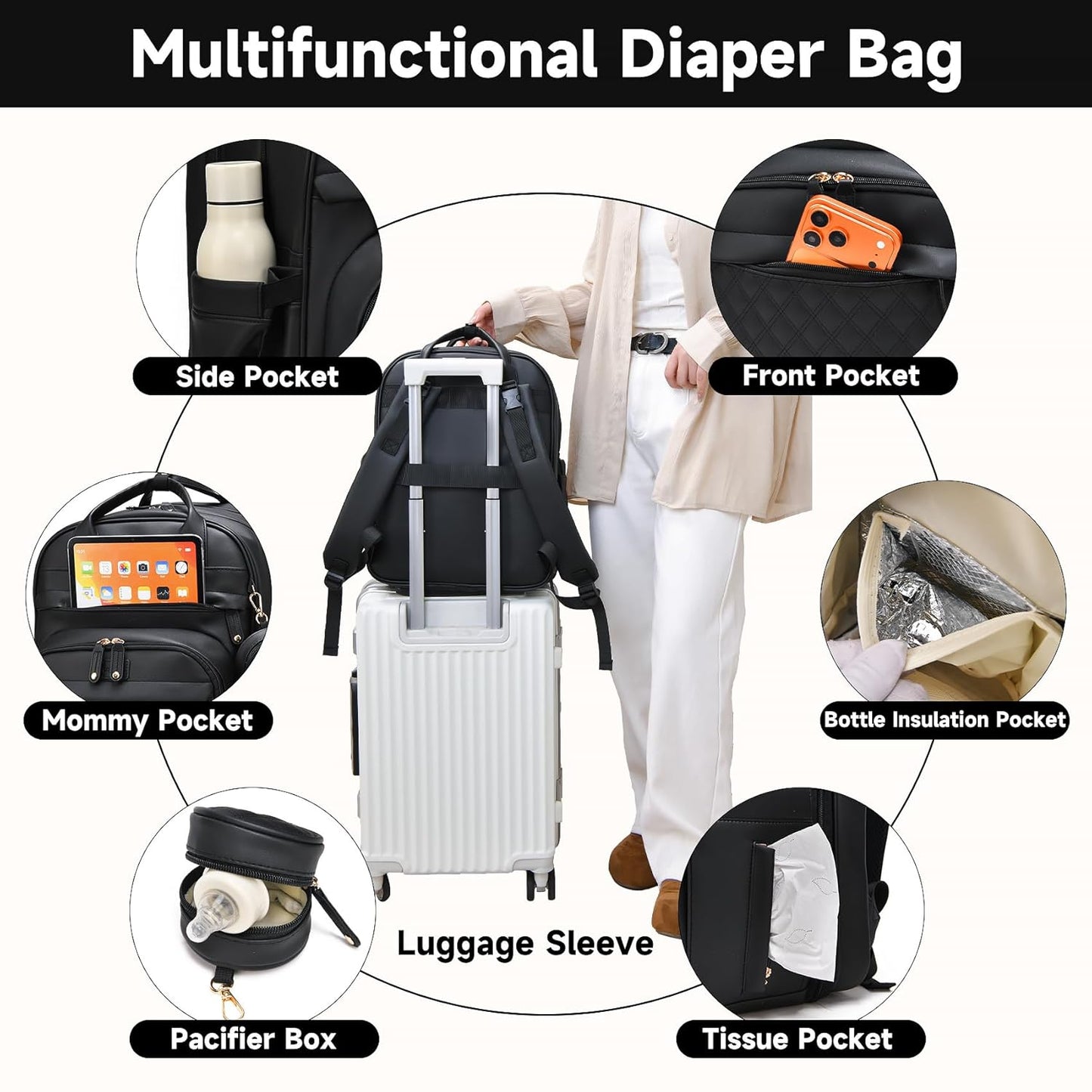 Leather Baby Diaper Bags with Changing Station,Extra large Capacity Baby Diaper Bag Backpack,Waterproof Baby Essentials