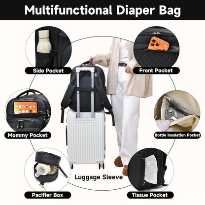 Leather Baby Diaper Bags with Changing Station,Extra large Capacity Baby Diaper Bag Backpack