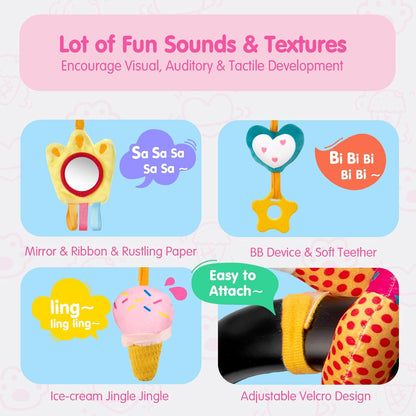 Car Seat Toys For Babies 0-6 Months Baby ,Rattle, Mirror, Crinkle, Squeaky Carseat Stroller Toys
