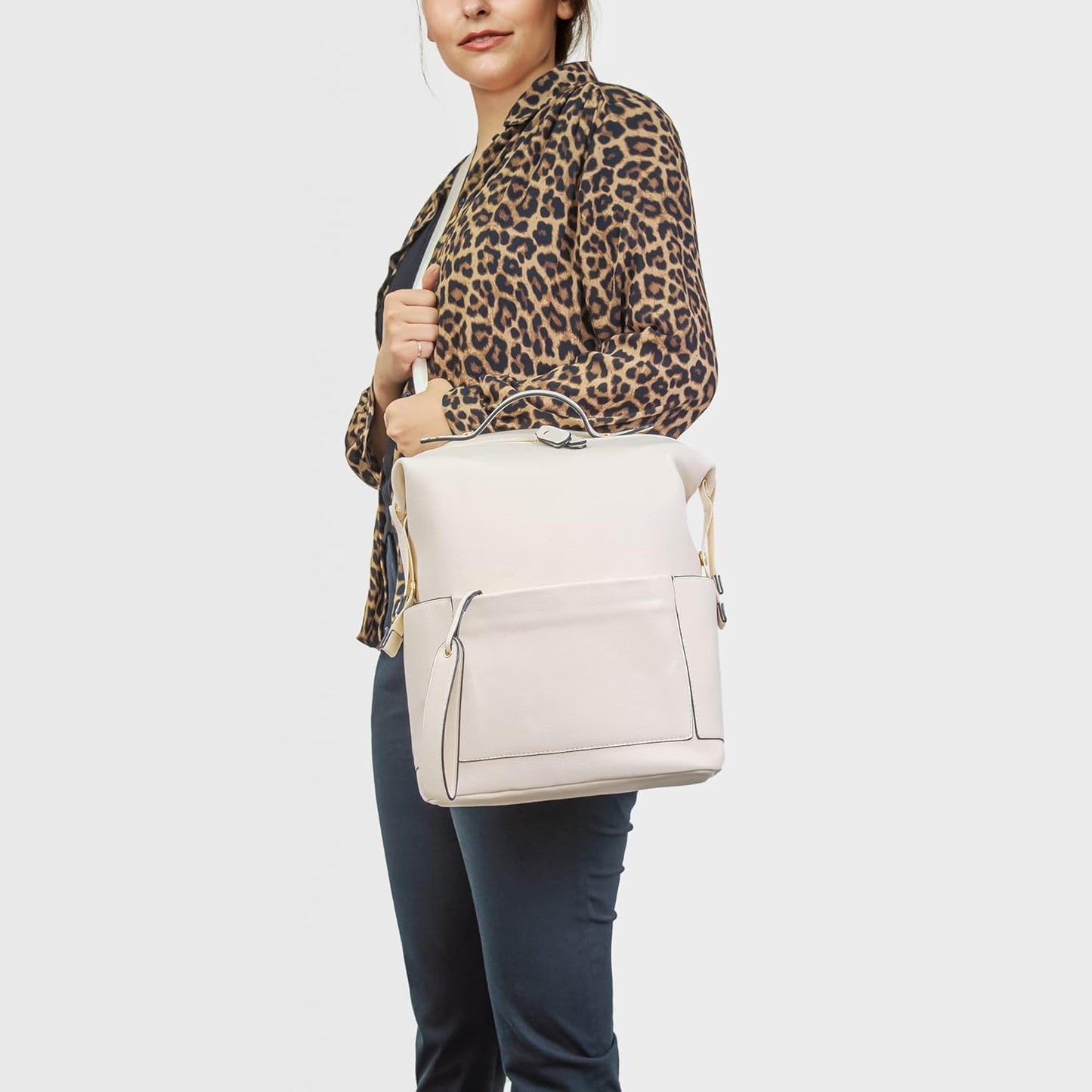 Diaper Bag Backpack, Waterproof Leather Diaper Bags With Changing Station for Baby, Fashion Nappy Travel Backpack for Mom Dad