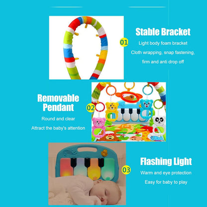 Baby Kick Play Mat, Detachable Tummy Time Mats with Music and Soft Lights for Newborn Infants Boys Girls Crawling Playing