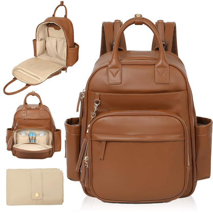 Diaper Bag Backpack, Large Travel Leather Diaper Backpack