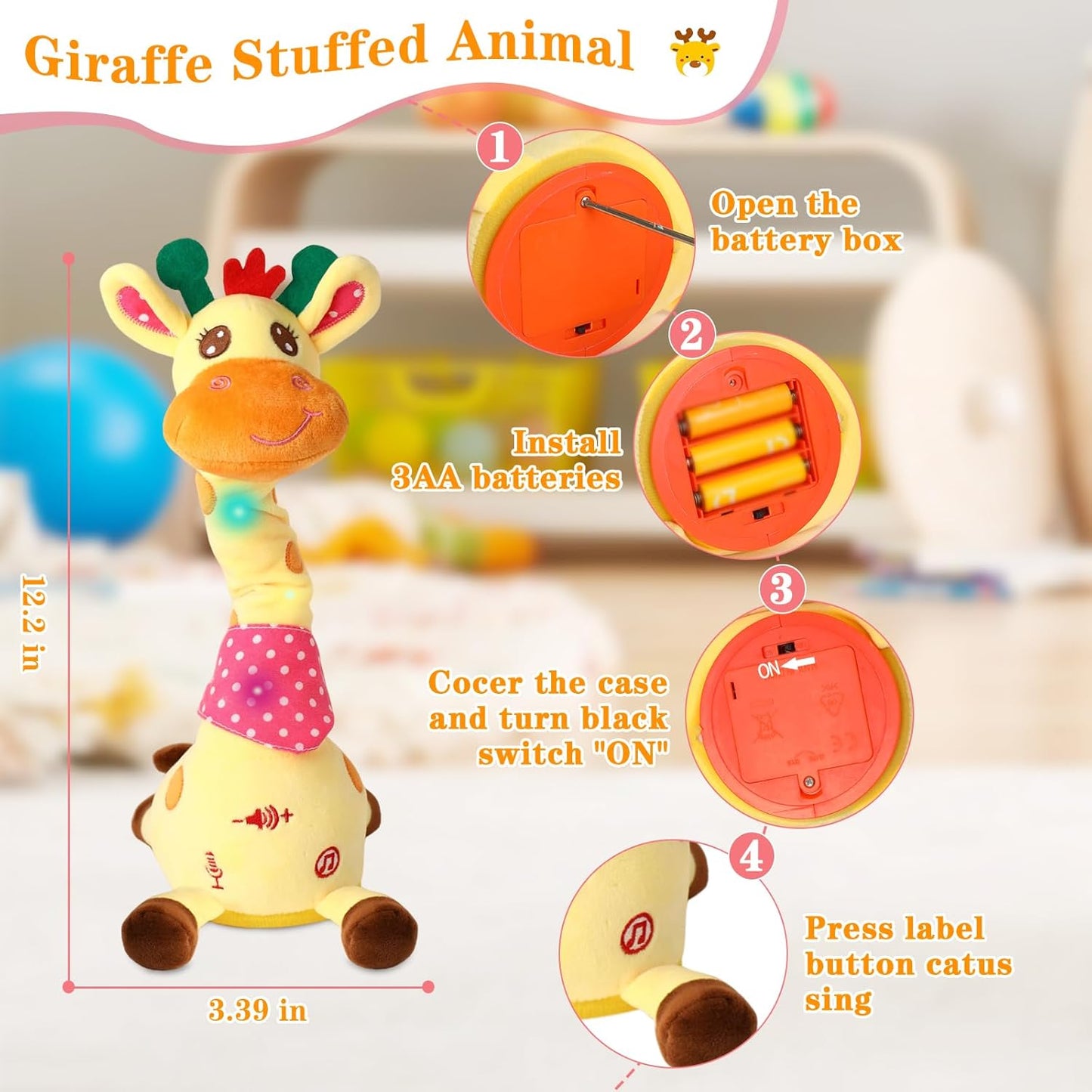 Dancing Giraffe Plush Toy for Toddlers with Music, Voice Repeat & Light-Up Feature – Interactive Baby Gift