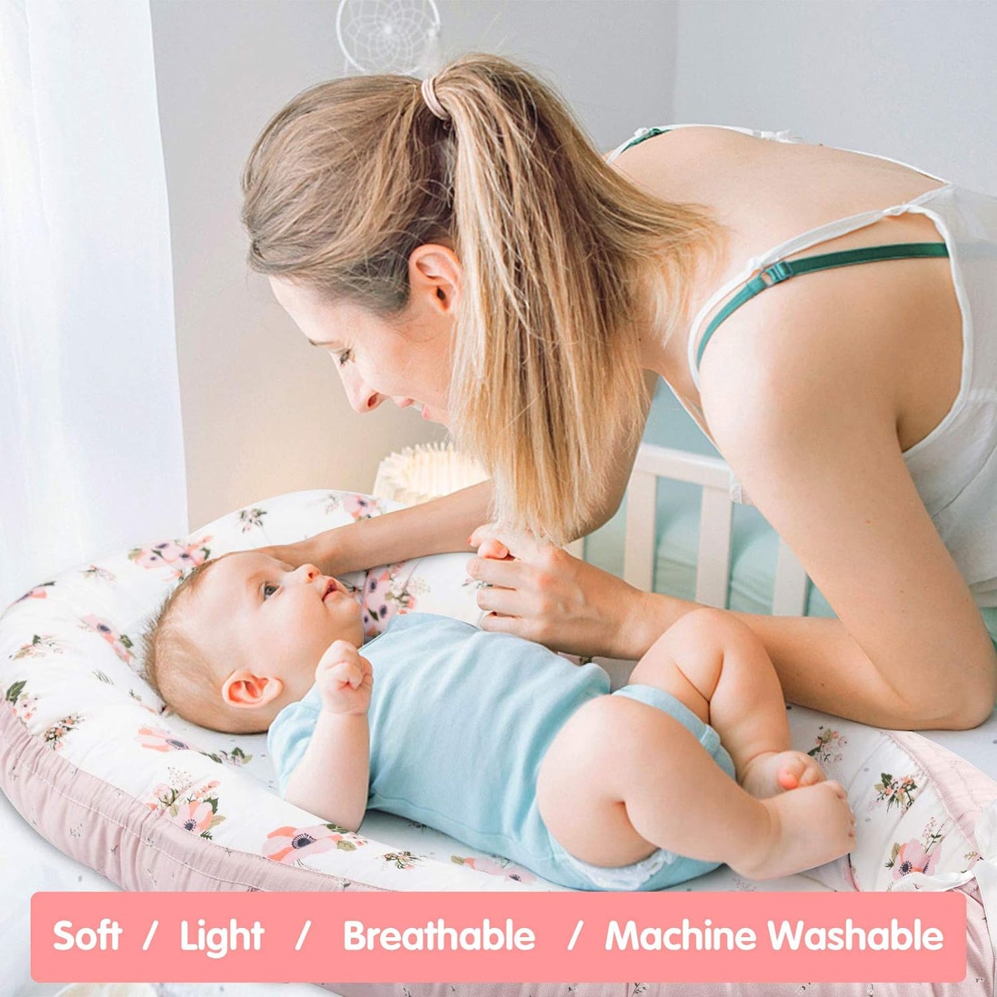 Baby Lounger Cover Portable Newborn Lounger Seat Cover, Reversible Infant Nest, Durable and Machine Washable, Adjustable Lounger for Babies