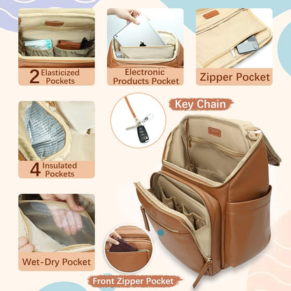 Diaper Bag Backpack Large Baby Diaper Bag Leather with 17 Diaper Bag Organizing Pouches,Changing Pad,Stroller Straps,4 Insulated Pockets