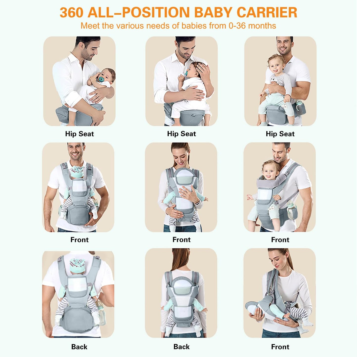 Ergonomic Baby Carrier with Hip Seat - Newborn to Toddler Hip Carrier (7-45 lbs) Front & Back Carry
