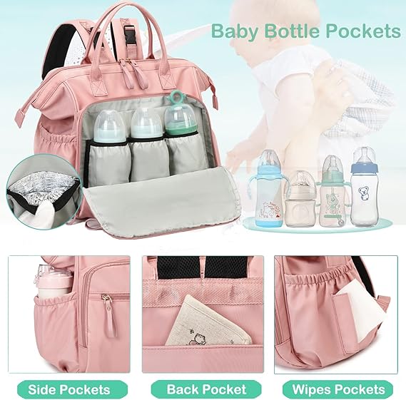 Large Diaper Bag Tote, 14 Pockets Stylish Baby Bag with Stroller Clips and 3 Insulated Pockets, Baby Shower Essentials
