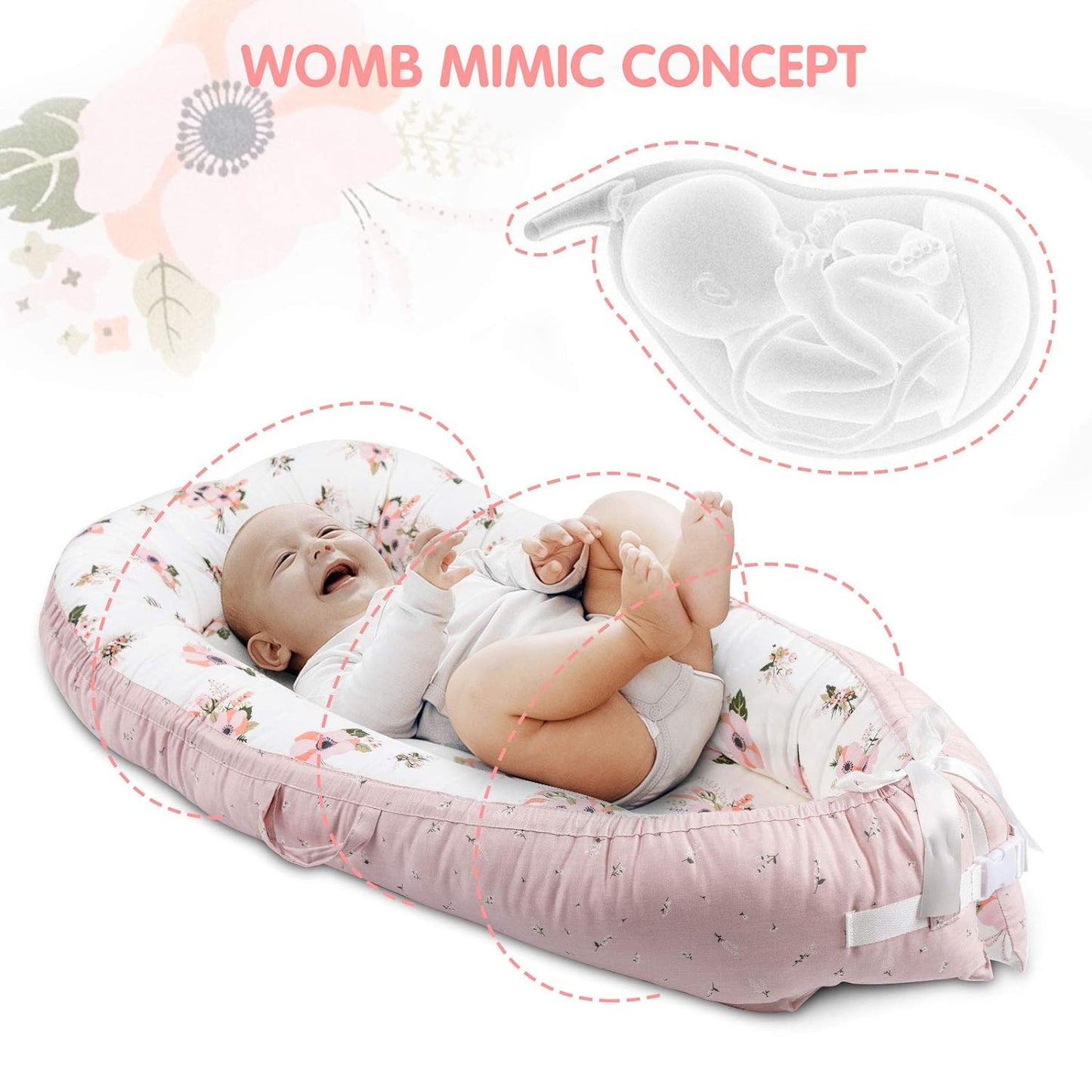 Baby Lounger Cover Portable Newborn Lounger Seat Cover, Reversible Infant Nest, Durable and Machine Washable, Adjustable Lounger for Babies