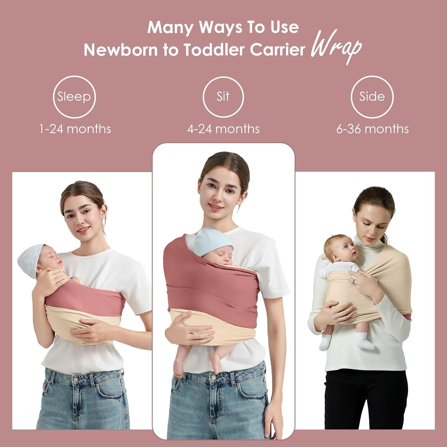 Porte-bébé en écharpe–Porte-bébé en tissu pour nouveau-nés (3 à 16 kg) 