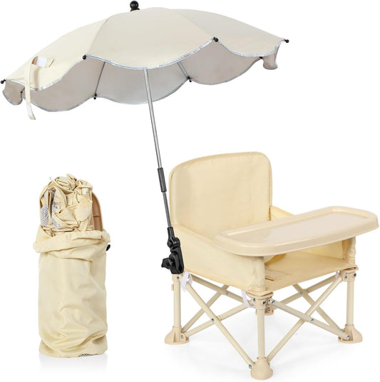 Baby Beach Chair with Umbrella & Tray – Kids Portable Folding Seat with Storage Bag, Lightweight Camping Chair for Outdoor Travel