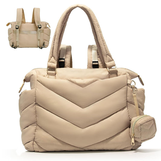 Diaper Bag Tote, Diaper Bag Backpack,Puffer Tote Bag with Pacifier Case, Lightweight Mommy for Hospital, Puffy with 10 Pockets