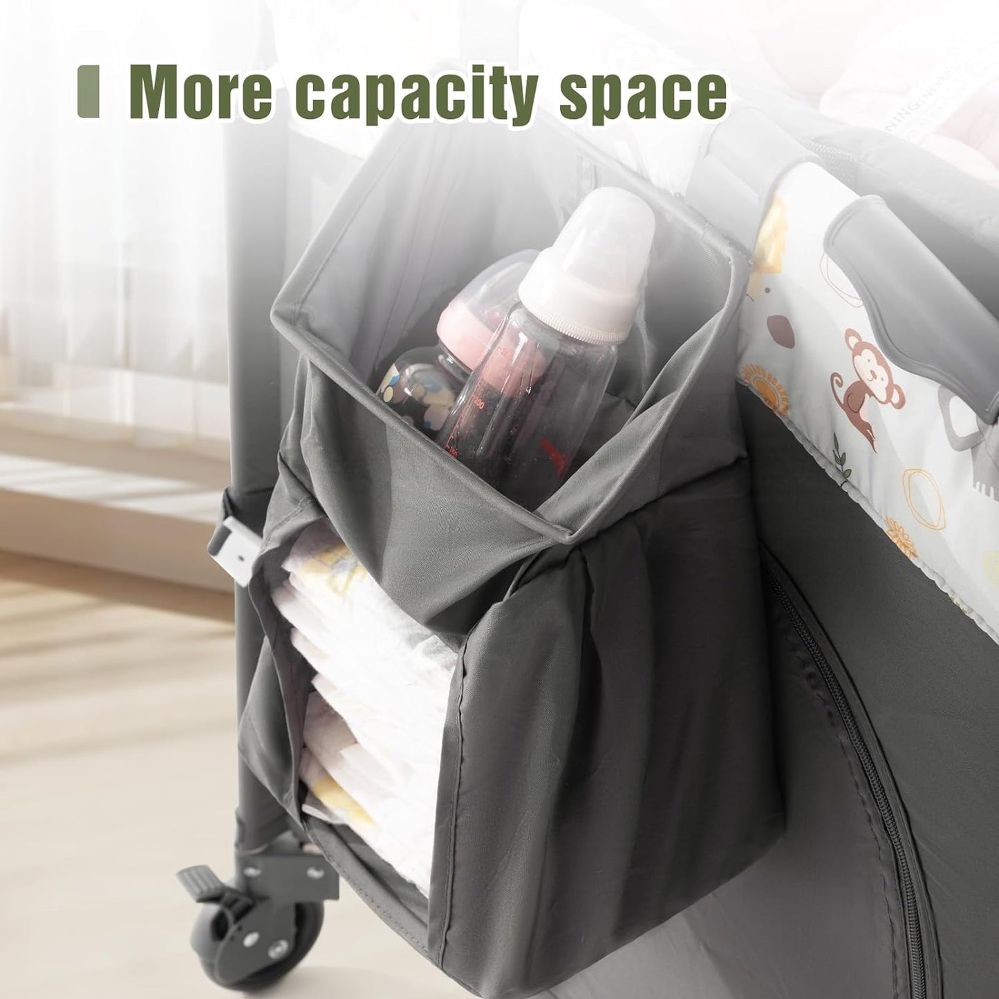 5 in 1 Baby Crib, Bedside Cribs, Pack and Play with Bassinet and Changing Table