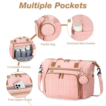 Large Diaper Bag Tote Waterproof – Hospital Bag for Labor Delivery with Changing Pad & Pacifier Case – Travel Maternity Baby Bag for Mom