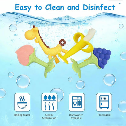 Baby Teething Toys 3-6 Months – BPA-Free Silicone Teether Fruit Shape Giraffe Chew Toy for Newborns, Infant Gum Soother Gift for Baby Boy & Girl