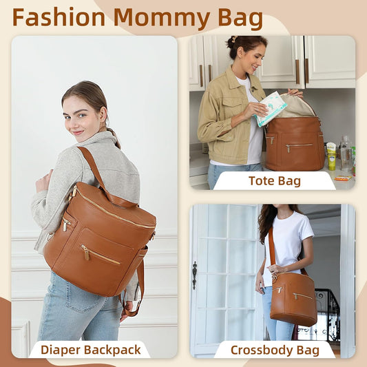 Diaper Bag Backpack Baby Diaper Bag, Large Leather Diaper Bag Backpack with Changing Pad