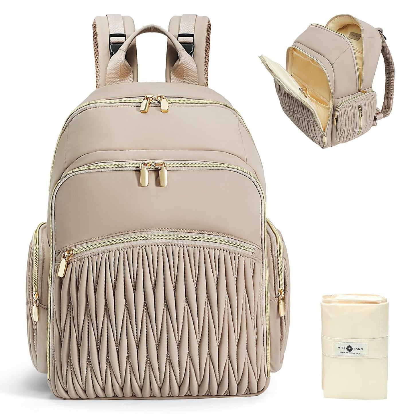 Quilted Diaper Bag Backpack with Changing Pad ，Mommy Backpack for Baby Shower Gifts