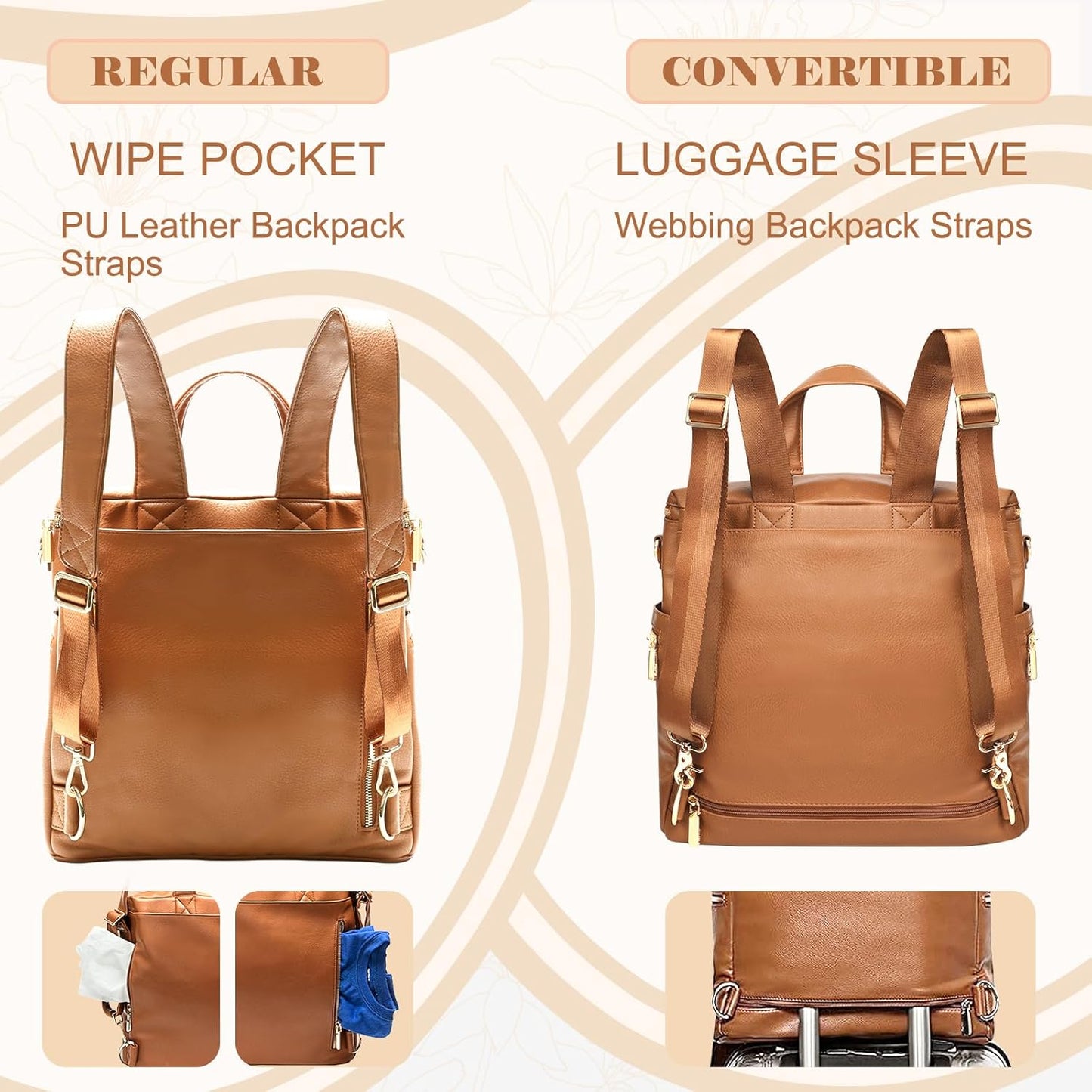 Diaper Bag Backpack Baby Diaper Bag, Large Leather Diaper Bag Backpack with Changing Pad