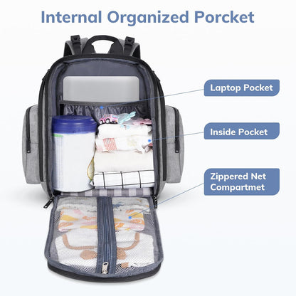 Diaper Bag Backpack, Large Multifunction Waterproof Travel Baby Changing Bag for Dad Mom with 4 Insulated Pockets and Stroller Straps