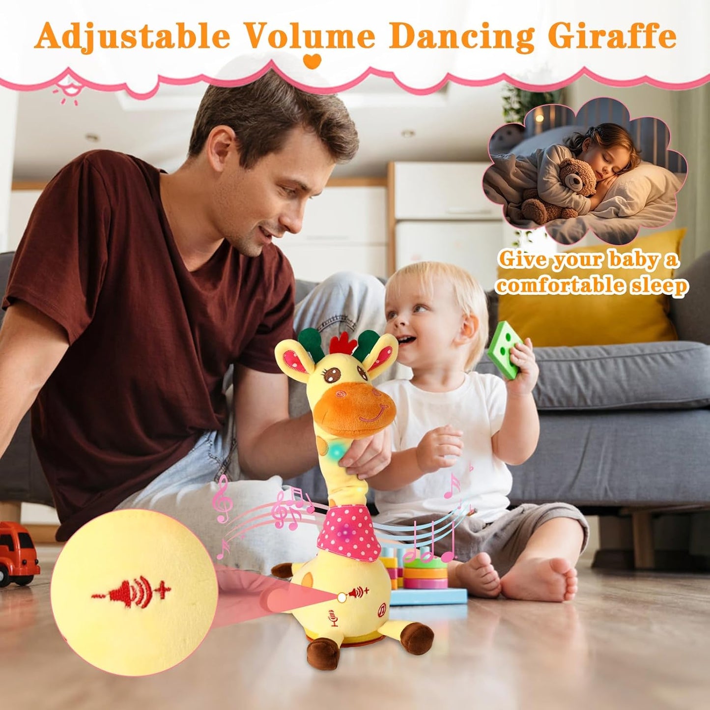 Dancing Giraffe Plush Toy for Toddlers with Music, Voice Repeat & Light-Up Feature – Interactive Baby Gift