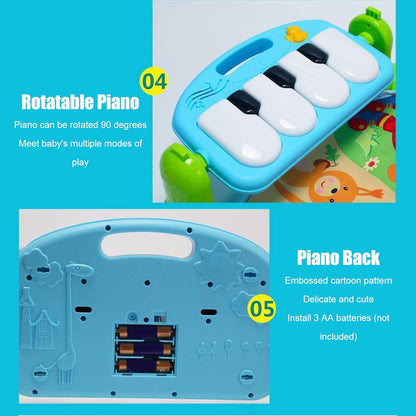 Baby Kick Play Mat, Detachable Tummy Time Mats with Music and Soft Lights for Newborn Infants Boys Girls Crawling Playing