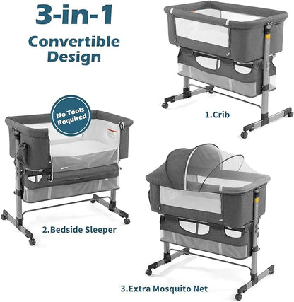 Baby Bassinet 3 in 1 Travel Baby Crib Baby Bed with Breathable Net