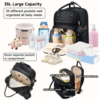 Leather Baby Diaper Bags with Changing Station,Extra large Capacity Baby Diaper Bag Backpack
