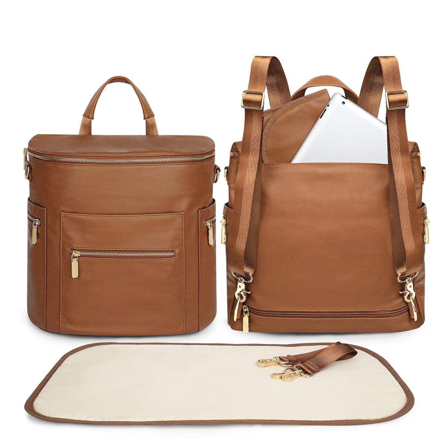 Diaper Bag Backpack Baby Diaper Bag, Large Leather Diaper Bag Backpack with Changing Pad